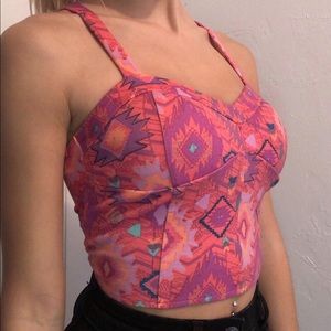 Multi-color Aztec Crop Top with Cut Outs